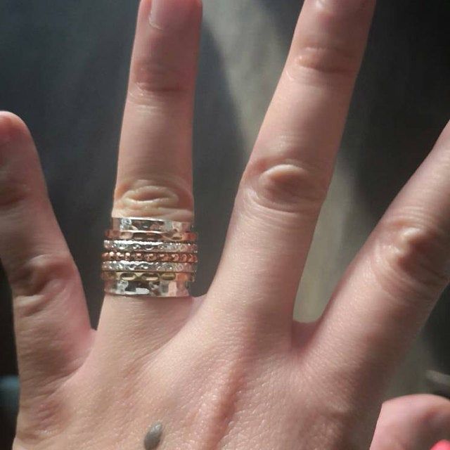 Customer photo review of Two Tone Wide Band Spinner Ring Hammered Sterling Silver