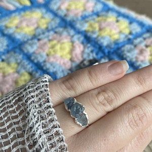 Customer photo review of Three Stone Raw Aquamarine Ring Sterling Silver