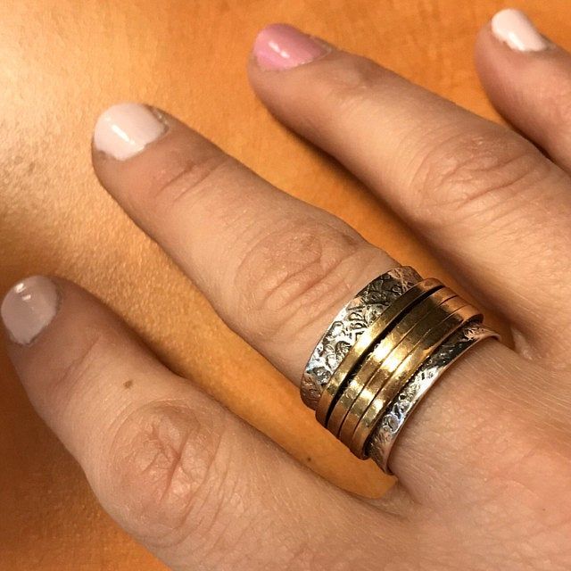 Customer photo review of Textured Silver & Gold Brass Spinner Ring