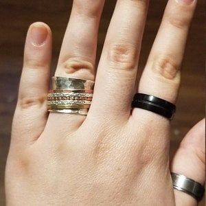 Customer photo review of Two Tone Wide Band Spinner Ring Hammered Sterling Silver