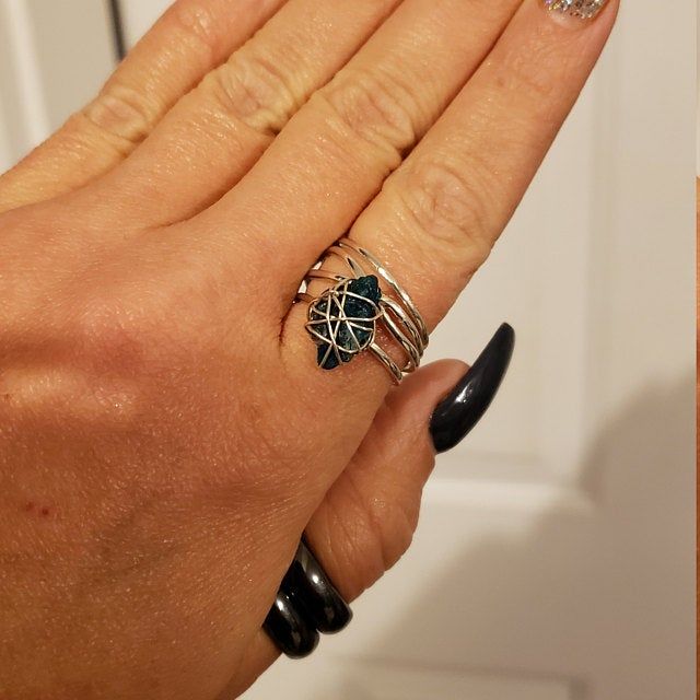 Customer photo review of Natural Raw Apatite Wire Wrapped Ring Sterling Silver