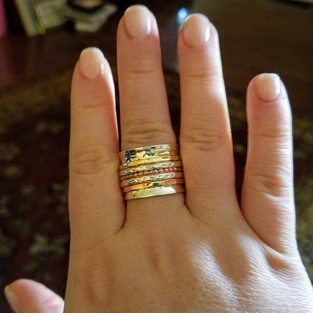 Customer photo review of Two Tone Wide Band Spinner Ring Hammered Sterling Silver