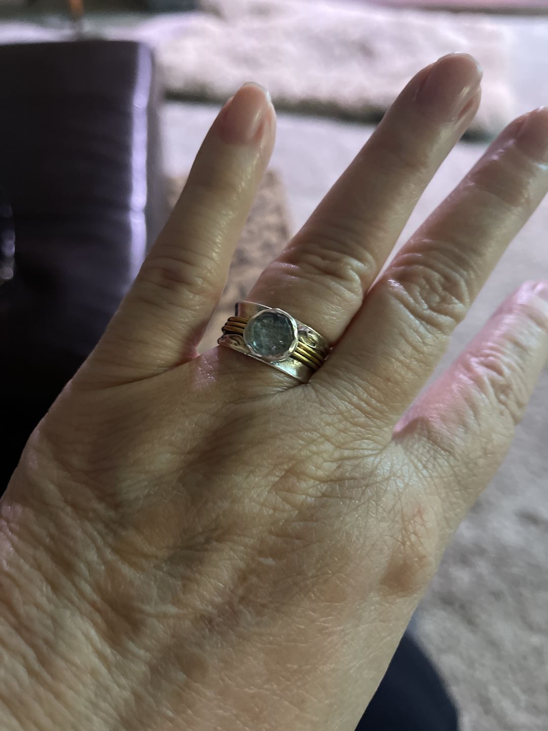 Customer photo review of Aquamarine Spinner Ring Inspired by Nature Sterling Silver
