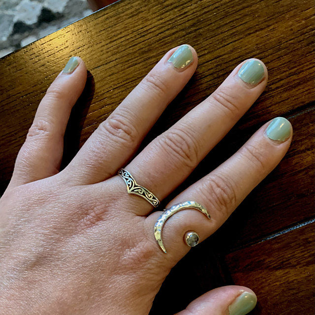 Customer photo review of Sterling Silver Crescent Moon Ring with Moonstone