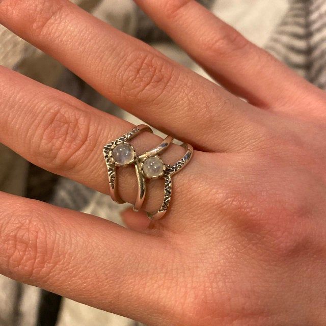 Customer photo review of Triple Chevron Boho Ring with Moonstone Sterling Silver
