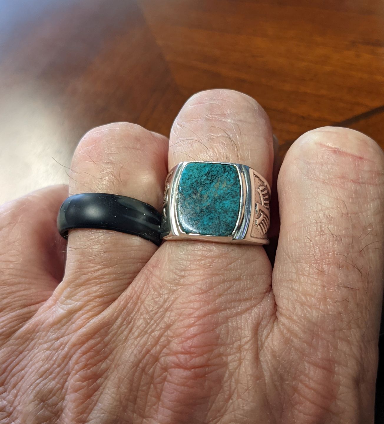 Customer photo review of Eagle Turquoise Ring for Men Sterling Silver