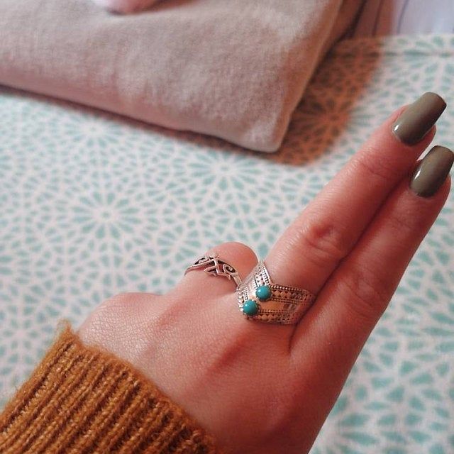 Customer photo review of Chevron Boho Ring with Green Turquoise Sterling Silver