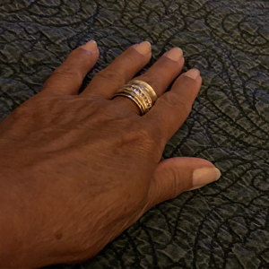 Customer photo review of Two Tone Wide Band Spinner Ring Hammered Sterling Silver