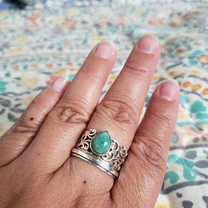 Customer photo review of Sterling Silver Spinner Teardrop Turquoise Ring