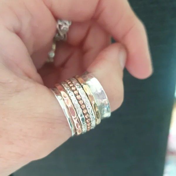 Customer photo review of Two Tone Wide Band Spinner Ring Hammered Sterling Silver