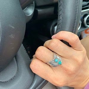 Customer photo review of Chevron Boho Ring with Green Turquoise Sterling Silver