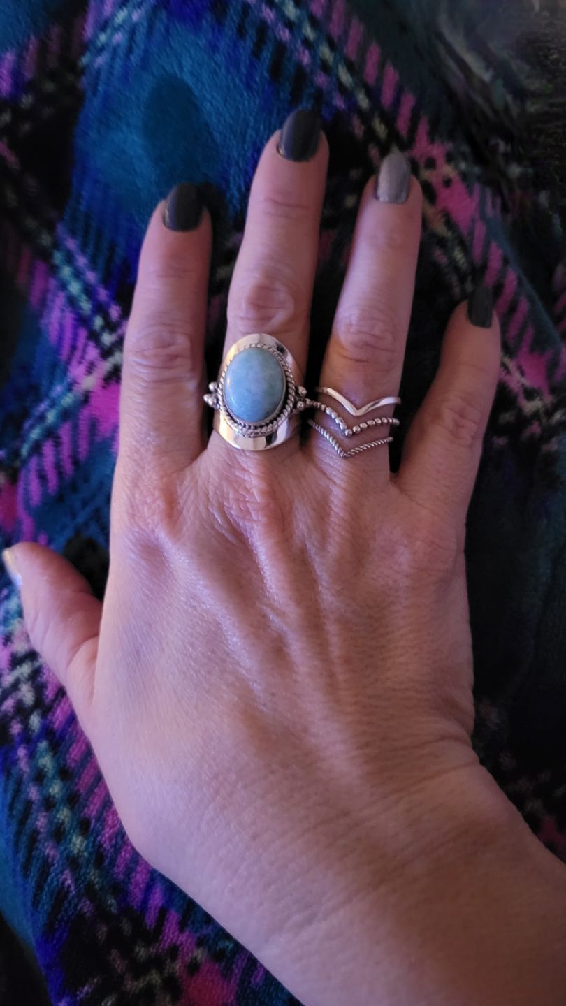 Customer photo review of Larimar Sterling Silver Boho Ring for Women
