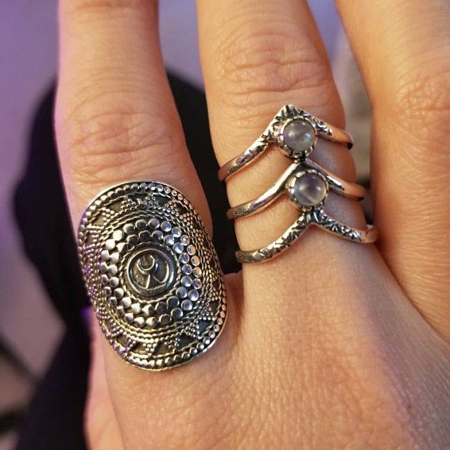 Customer photo review of Triple Chevron Boho Ring with Moonstone Sterling Silver