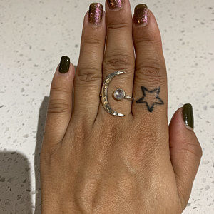 Customer photo review of Sterling Silver Crescent Moon Ring with Moonstone