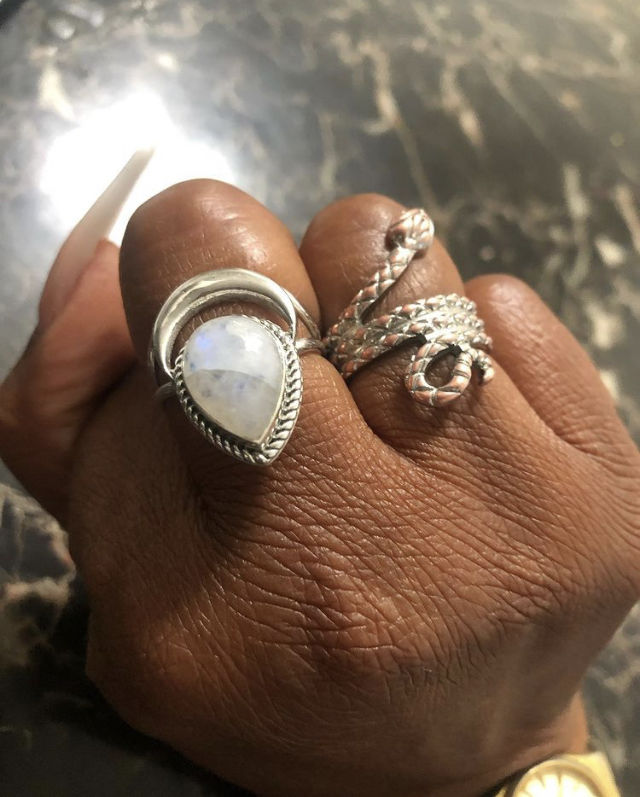 Customer photo review of Sterling Silver Crescent Moon Moonstone Ring