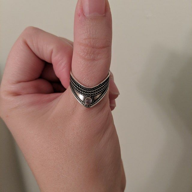 Customer photo review of Chevron Thumb Ring with Moonstone Sterling Silver