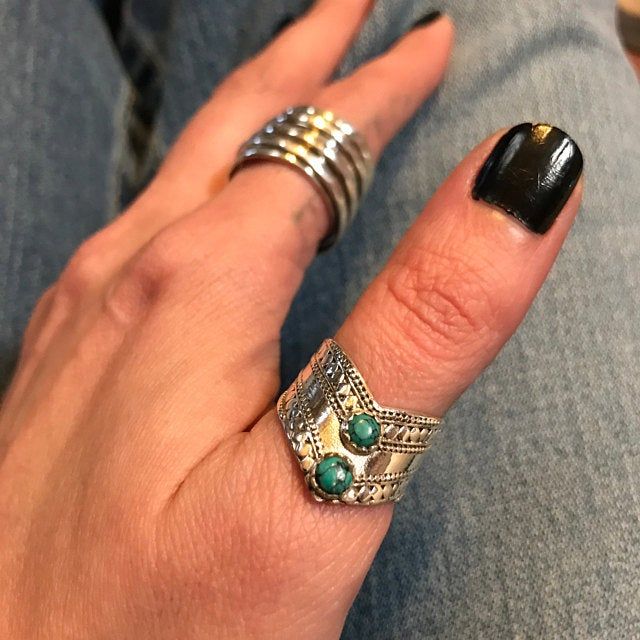 Customer photo review of Chevron Boho Ring with Green Turquoise Sterling Silver