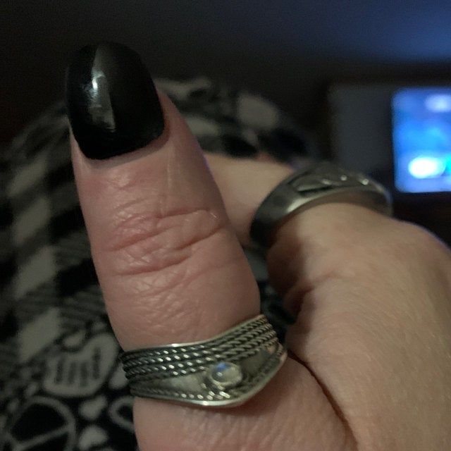 Customer photo review of Chevron Thumb Ring with Moonstone Sterling Silver