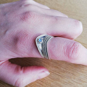 Customer photo review of Chevron Thumb Ring with Moonstone Sterling Silver