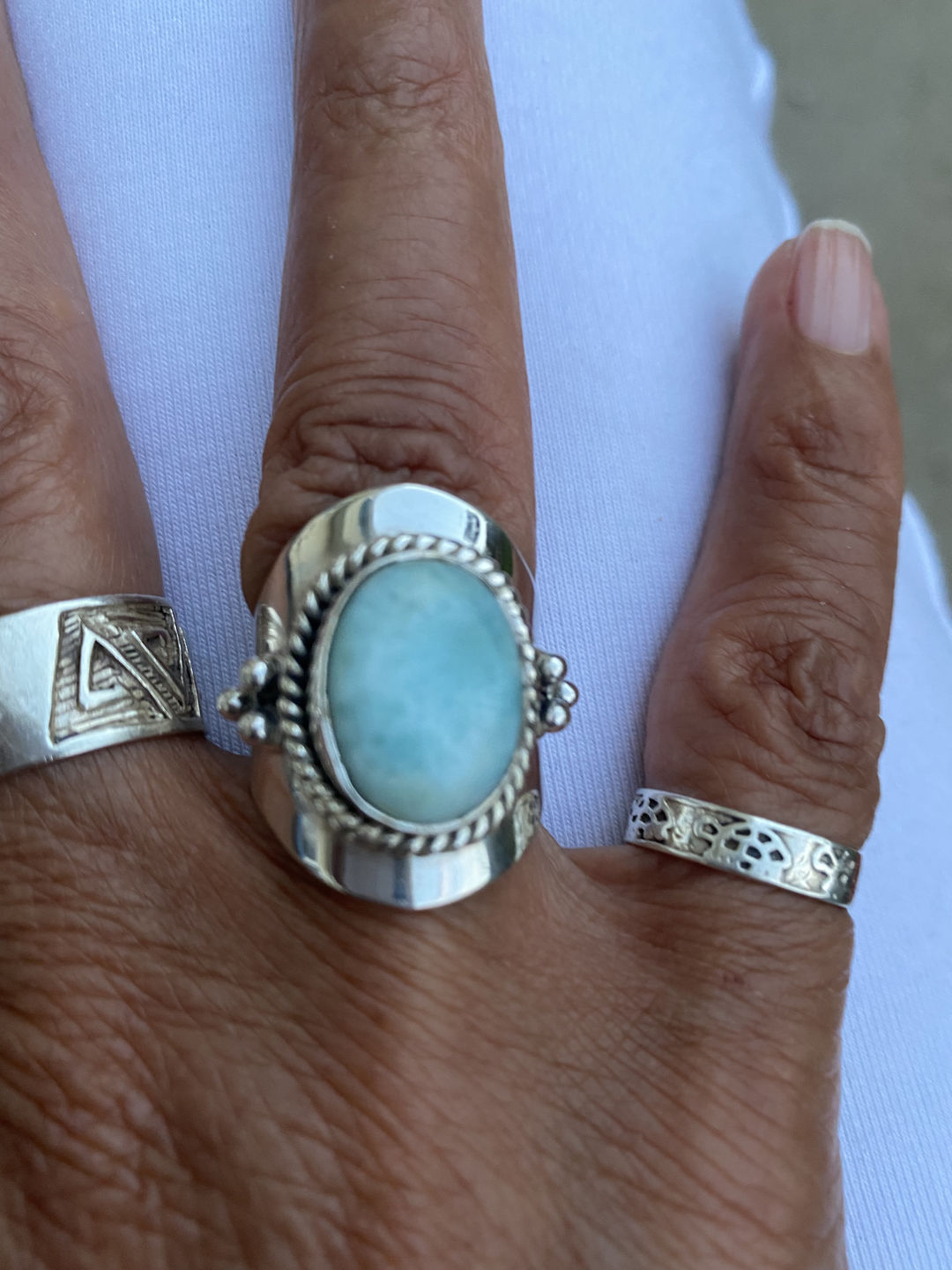 Customer photo review of Larimar Sterling Silver Boho Ring for Women