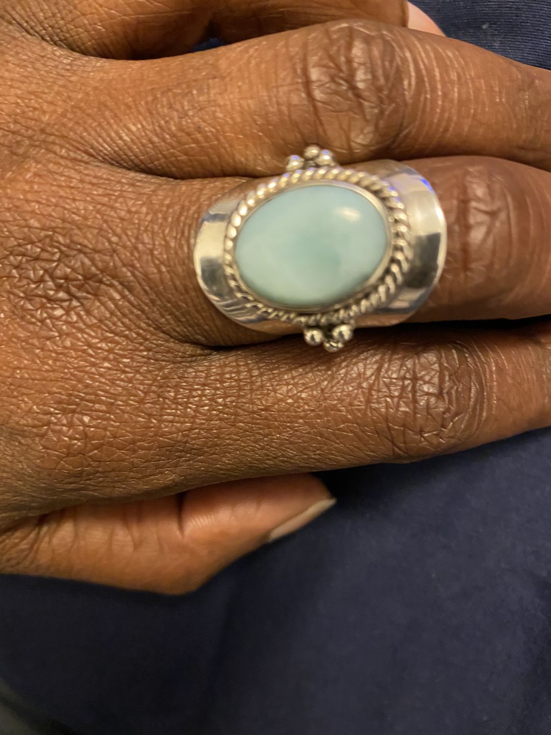 Customer photo review of Larimar Sterling Silver Boho Ring for Women