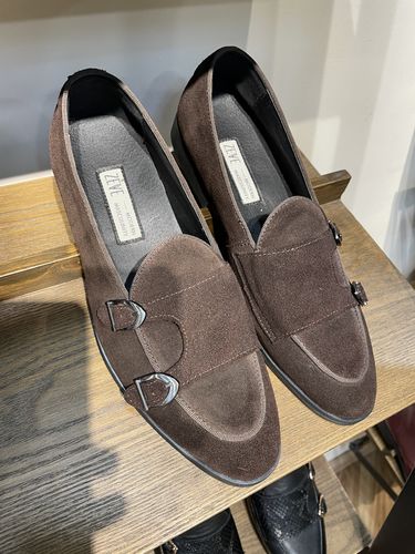 Customer photo review of Belgian Loafer - Dark Brown Suede Double Monk Strap