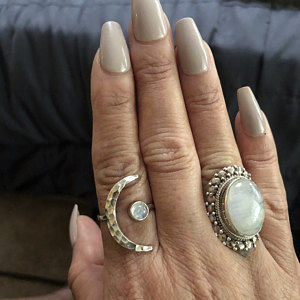 Customer photo review of Sterling Silver Crescent Moon Ring with Moonstone