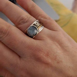 Customer photo review of Aquamarine Spinner Ring Inspired by Nature Sterling Silver