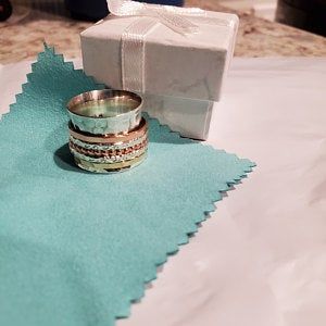 Customer photo review of Two Tone Wide Band Spinner Ring Hammered Sterling Silver
