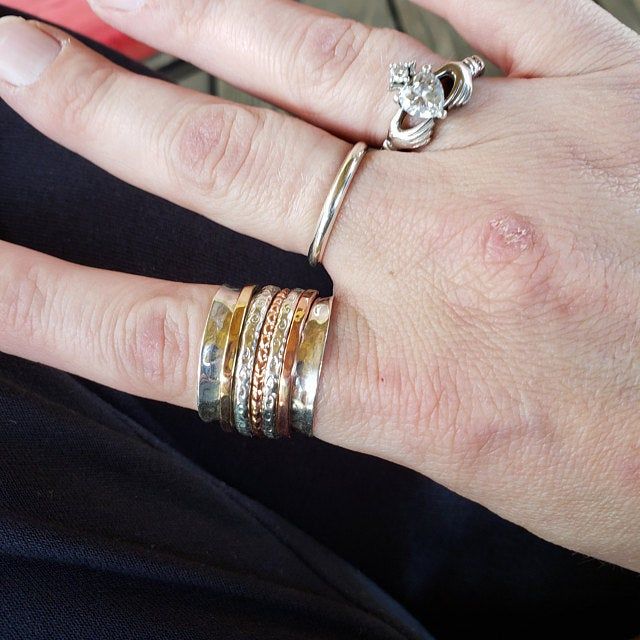 Customer photo review of Two Tone Wide Band Spinner Ring Hammered Sterling Silver