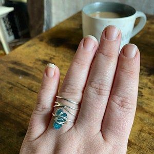 Customer photo review of Natural Raw Apatite Wire Wrapped Ring Sterling Silver