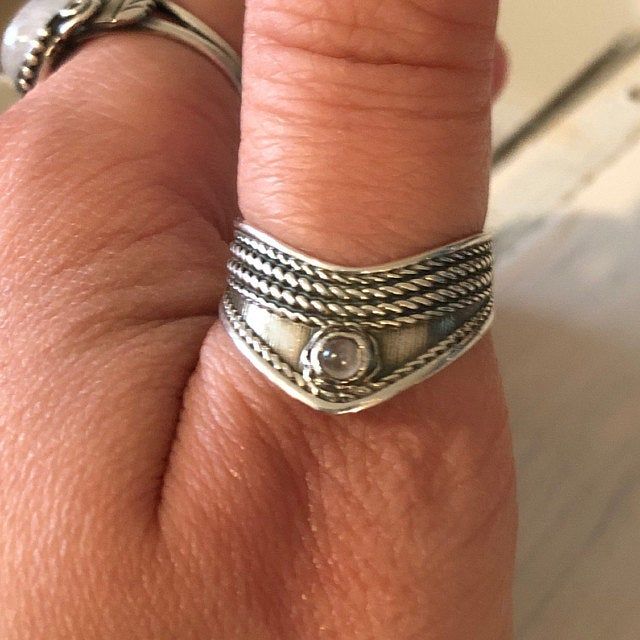 Customer photo review of Chevron Thumb Ring with Moonstone Sterling Silver