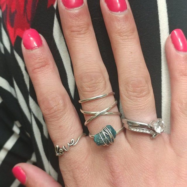 Customer photo review of Natural Raw Apatite Wire Wrapped Ring Sterling Silver