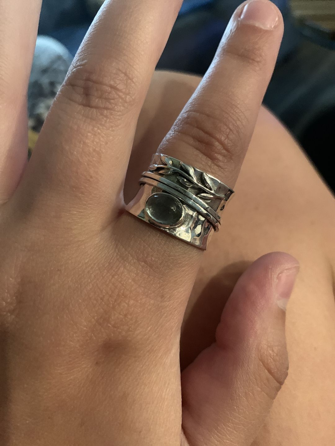 Customer photo review of Aquamarine Leaf Spinner ring Sterling Silver