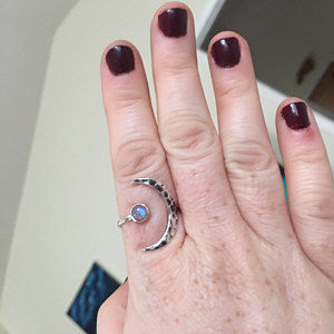 Customer photo review of Sterling Silver Crescent Moon Ring with Moonstone