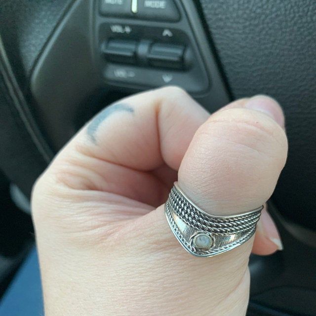 Customer photo review of Chevron Thumb Ring with Moonstone Sterling Silver