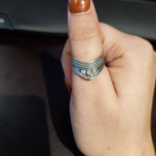 Customer photo review of Chevron Thumb Ring with Moonstone Sterling Silver
