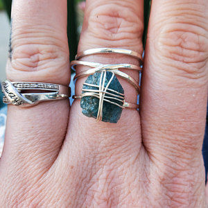 Customer photo review of Natural Raw Apatite Wire Wrapped Ring Sterling Silver
