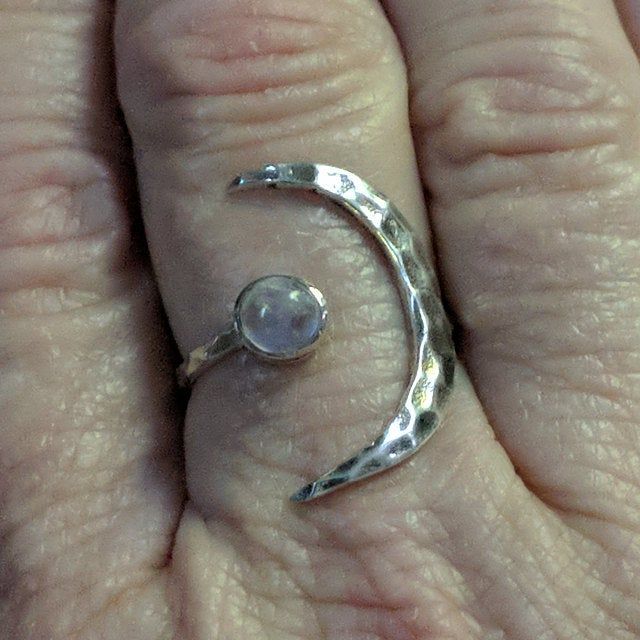 Customer photo review of Sterling Silver Crescent Moon Ring with Moonstone