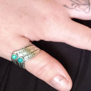 Customer photo review of Chevron Boho Ring with Green Turquoise Sterling Silver