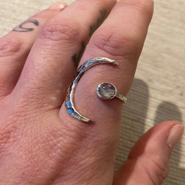 Customer photo review of Sterling Silver Crescent Moon Ring with Moonstone