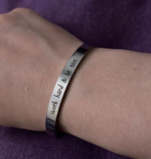 Customer photo review of 6MM 8MM Personalized Inspirational Bracelets Custom Engraved Name Mantra Quote Any Message Bangle Cuff