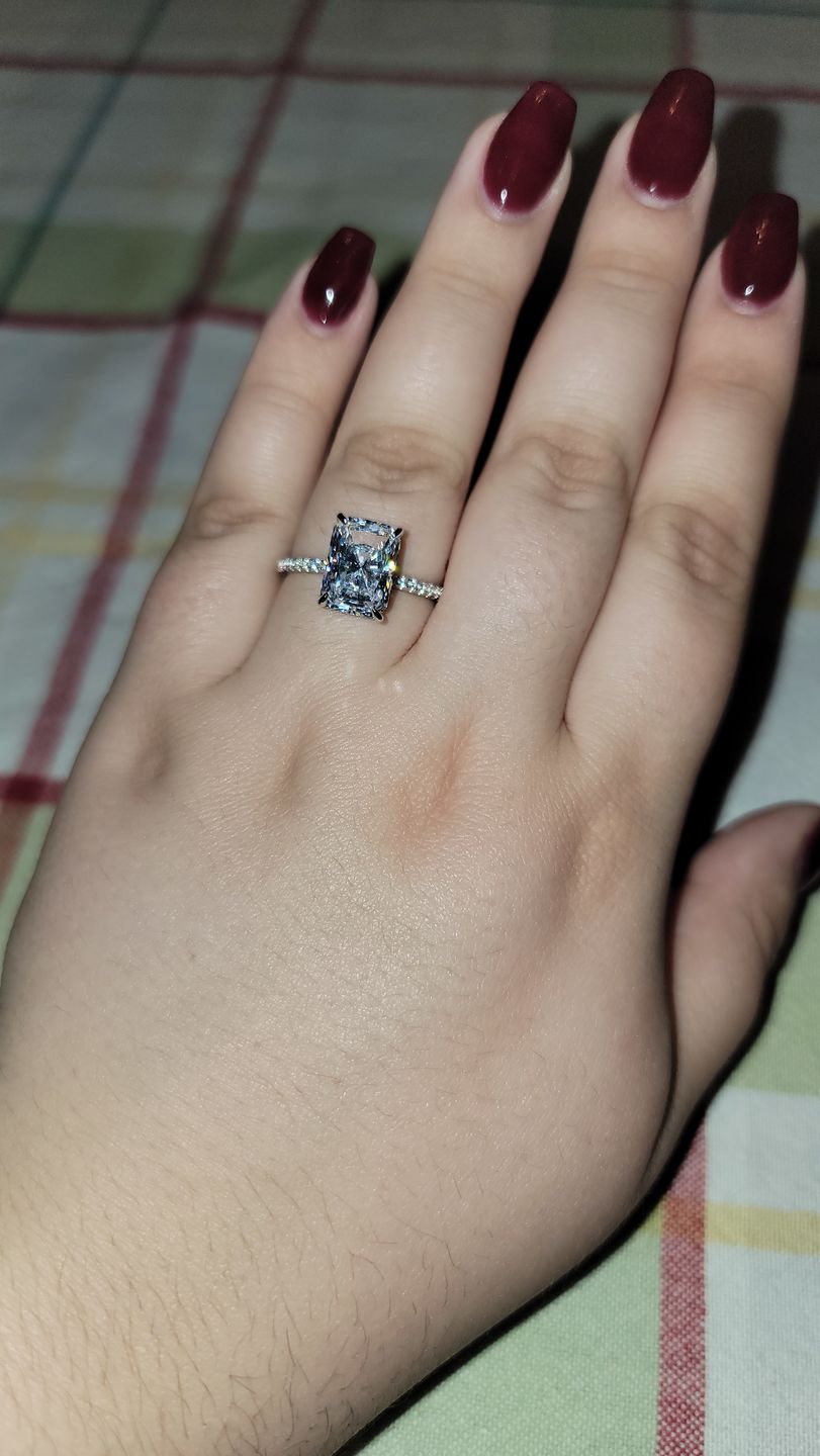 Customer photo review of Hidden Halo Radiant Cut White Sapphire Side Stone Pave Sterling Silver Ring