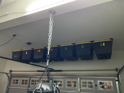 Customer photo review of Overhead Storage Bin Rail System - Made in USA