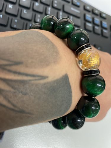 Customer photo review of Yakuza Gold Dragon Green Tigereye Bracelet