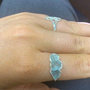 Customer photo review of Three Stone Raw Aquamarine Ring Sterling Silver