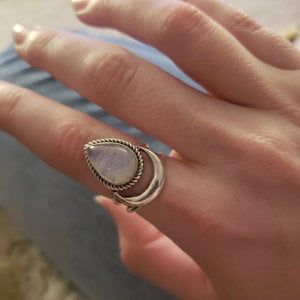Customer photo review of Sterling Silver Crescent Moon Moonstone Ring