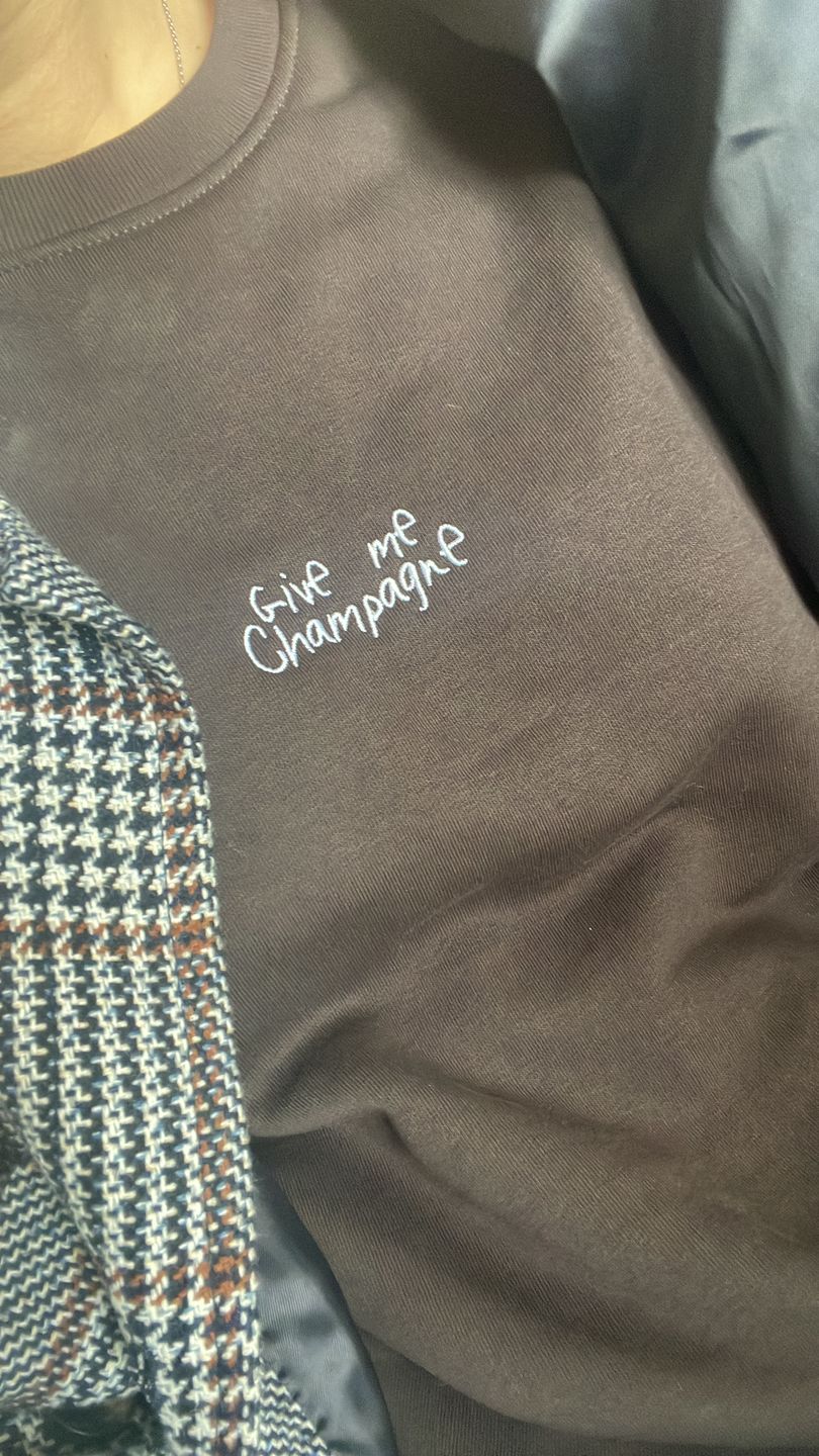 Customer photo review of The Give Me Champagne eco sweatshirt