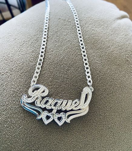 Customer photo review of Double Plated Heart Name Necklace with Cuban Chain