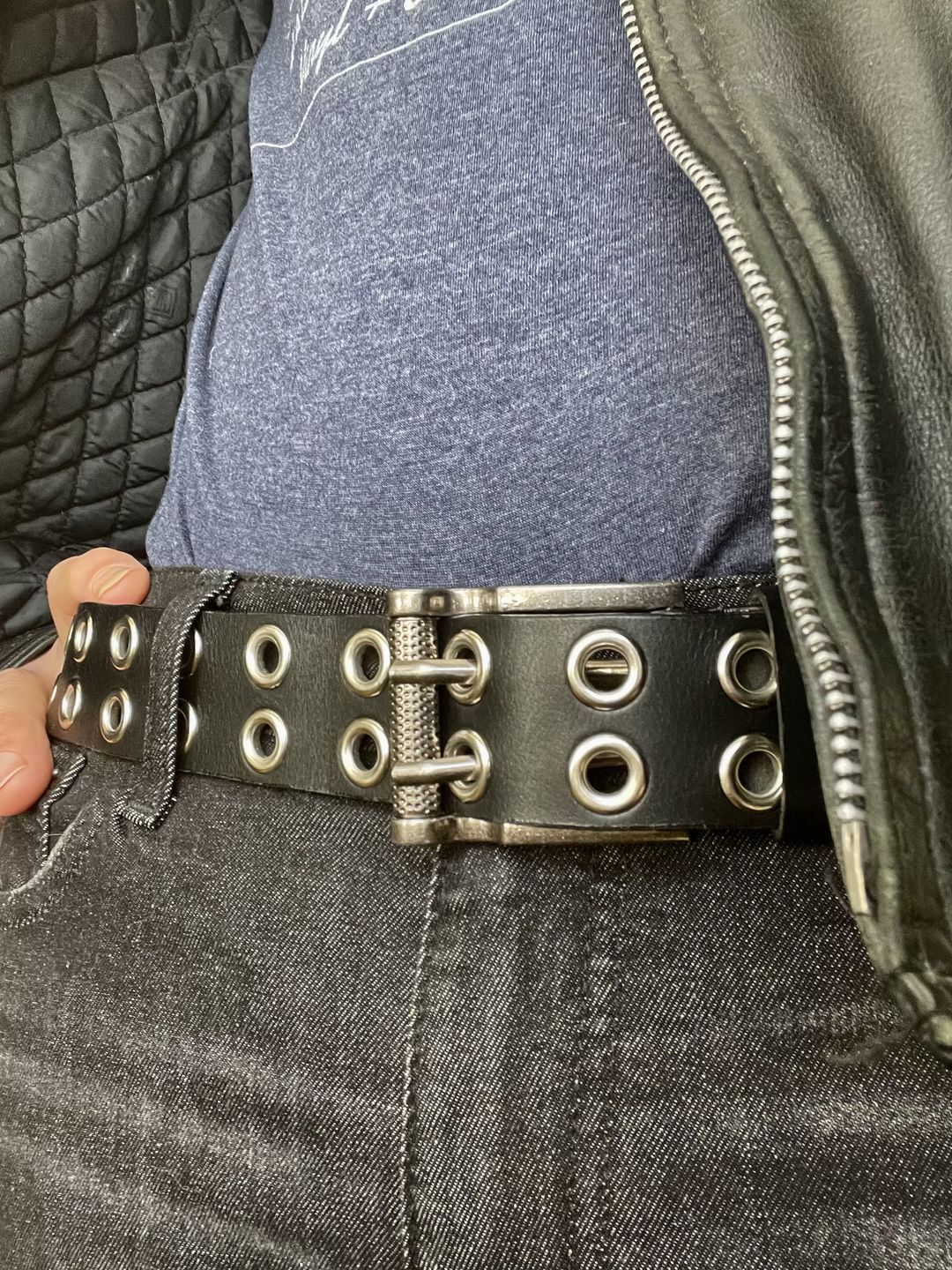 Customer photo review of The Brixton Belt - Black Double Grommet 100 % Full Grain Leather Belt